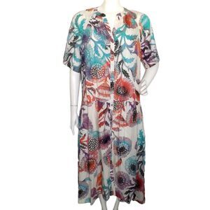 new TUGBOAT/Anthro Dress, M, Midi/Tiered Skirt, Multicolor Floral, Buttons
